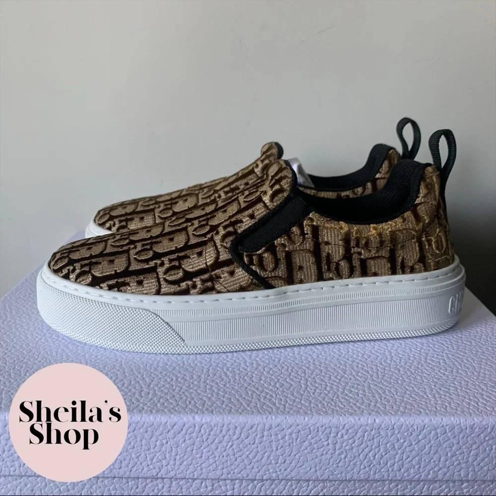 NIB Christian Dior Solar Bronze Velvet Oblique Logo Slip On Sneakers Size 36.5 - Picture 9 of 10